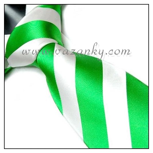 Kravata - vázanka Bílá se zelenými pruhy