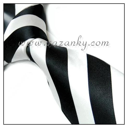Kravata - vázanka Bílá s černými pruhy