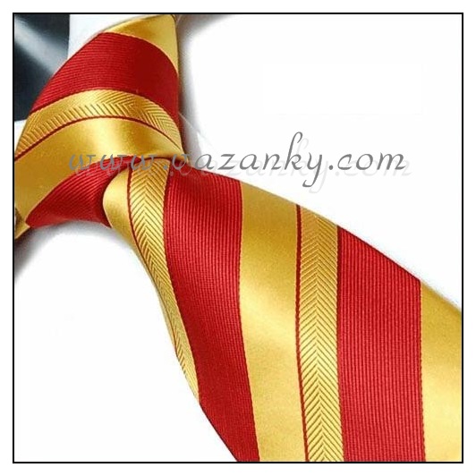 Kravata - vázanka Červená se zlatými pruhy