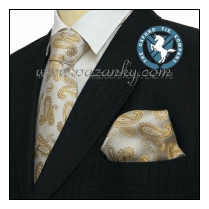 Kravata - vázanka Stříbrná se zlatým vzorem