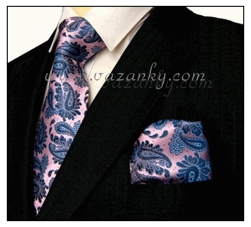 Kravata - vázanka Růžová s modrým vzorem