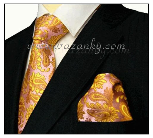 Kravata - vázanka Růžová se zlatým vzorem
