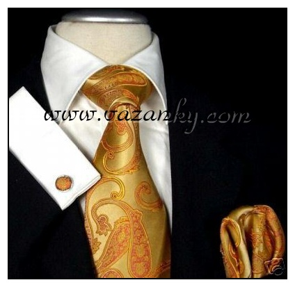 Kravata - vázanka Zlatá se zlatým vzorem