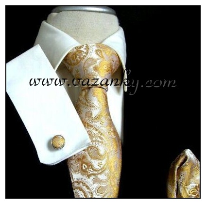 Kravata - vázanka Stříbrná se zlatým vzorem