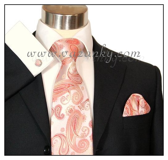 Kravata - vázanka Stříbrná s růžovým vzorem