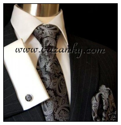 Kravata - vázanka Černá se stříbrným vzorem