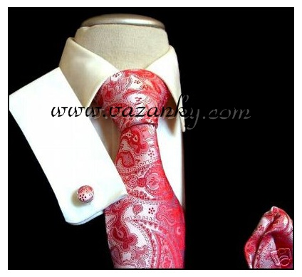 Kravata - vázanka Stříbrná s červeným vzorem